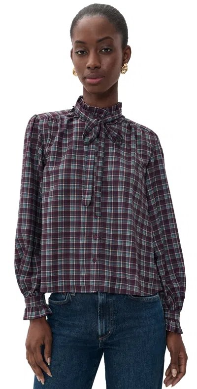 Astr Alyssa Ruffle Collar Top Eggplant Plaid In Multi