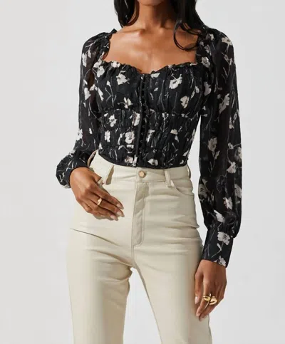Astr Amber Puff Sleeve Top In Black Cream
