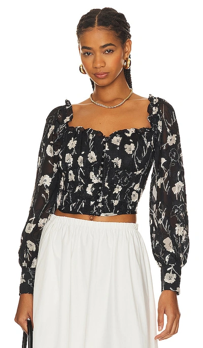 Astr Amber Top In Black & Cream Floral