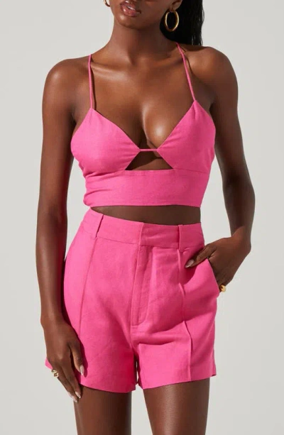 Astr Amiah Linen Blend Crop Top In Pink