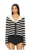 Astr The Label Analissa Stripe Collar Cardigan In Black,white