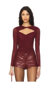 Astr Maude Square Neck Cutout Bodysuit In Wine