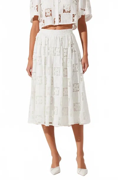 ASTR ANDOLINA WHITE LACED MIDI SKIRT IN BLEACH WHITE