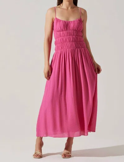 ASTR ANDRINA SMOCKED MIDI DRESS IN PINK
