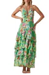 Astr Aneira Floral Tiered Maxi Dress In Green Pink Multi In Multi