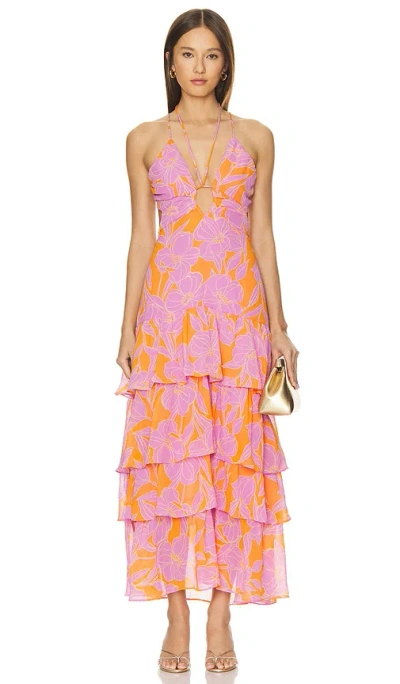 Astr Aneira Dress In Orange & Purple Floral