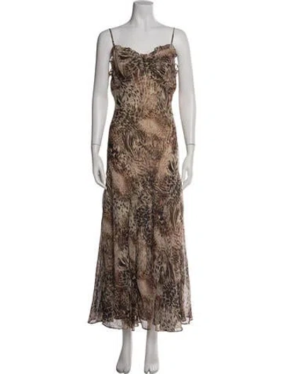Pre-owned Astr Animal Print Long Dress In Green