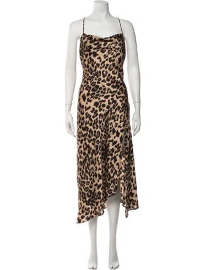 Pre-owned Astr Animal Print Midi Length Dress In Brown