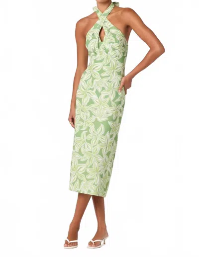 Astr Anita Halter Keyhole Midi Dress In Tropicallime Floral In Green