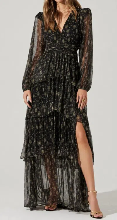 Astr Anora Dress In Black Gold Foil
