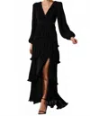 Astr Anora Vneck Pleated Tiered Maxi Dress In Black In Black