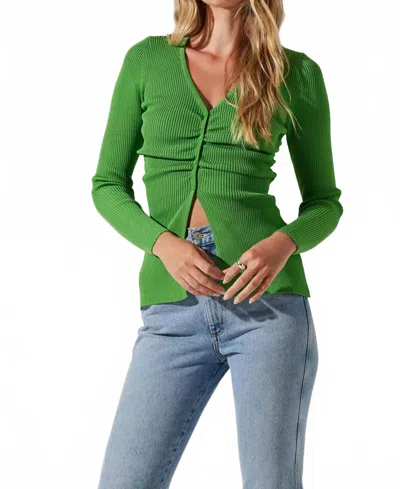 Astr Ansen Ruched Cardigan In Bright Green