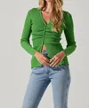 Astr Ansen Ruched Cardigan In Bright Green In Green