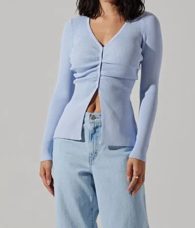 Astr The Label Ansen Ruched Cardigan In Powder Blue