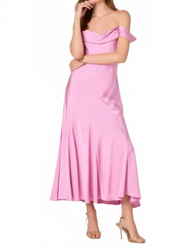 Astr Araxie Satin Off-shoulder Midi Dress In Pink