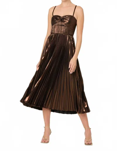 Astr Ascella Pleated Midi Dress In Metallic Brown