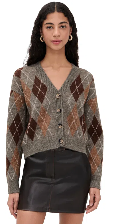 Astr Ashtyn Cardigan Brown Argyle
