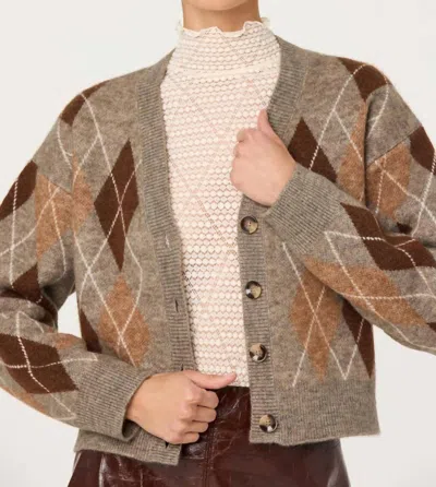 Astr Ashtyn V-neck Cardigan In Brown Argyle