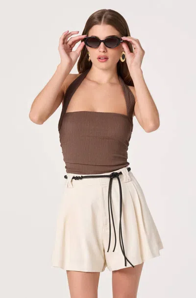 Astr Atherton Pleated High-rise Shorts In Bone In Neutral