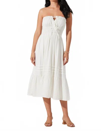 ASTR AUBRIE STRAPLESS SMOCKED MIDI DRESS IN WHITE
