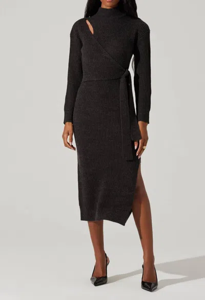 Astr Audree Midi Sweater Dress In Charcoal In Black