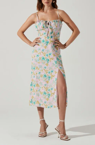 Astr Avalee Floral Back Cutout Midi Dress In Pink Turquoise Floral