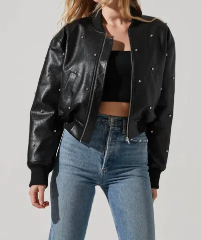 Astr The Label Avianna Faux Leather Rhinestone Jacket In Black