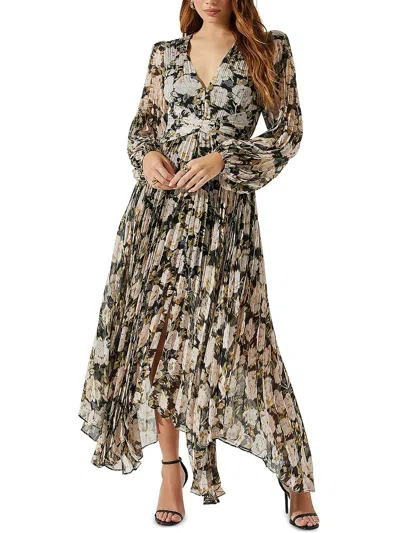 Astr Ayana Womens Chiffon Pleated Midi Dress In Multi