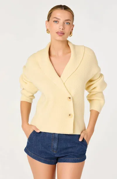 Astr Ayleen Cross-front Collared Cardigan In Butter Yellow In Brown