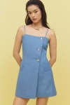 Astr Azria Button-front Wrap Dress In Blue In Blue
