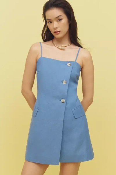 Astr Azria Linen Blend Mini Dress In Blue