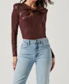 Astr Barcelona Twist Front Bodysuit In Chestnut In Brown