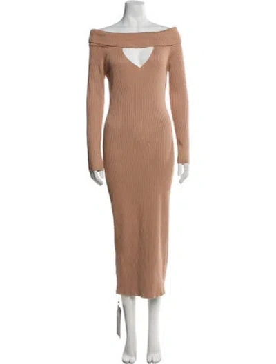 Pre-owned Astr Bateau Neckline Midi Length Dress W/ Tags In Brown