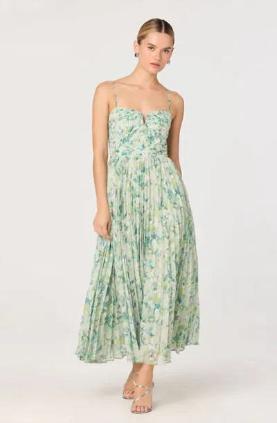 Astr Bayley Pleated Midi Dress In Green Floral In Multi