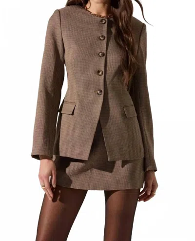 Astr Bellmere Jacket In Brown Houndstooth In Blue