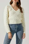Astr Bianca V Neck Pointelle Sweater In Cream In White