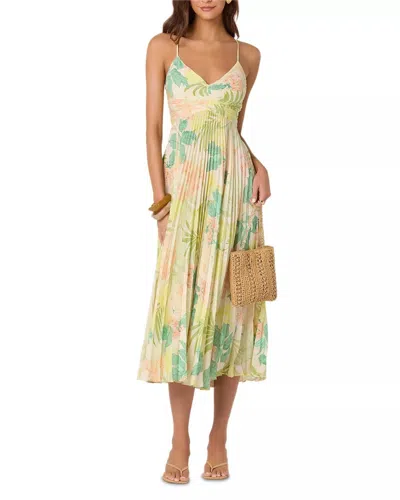 Astr Blythe Midi Dress In Green Peach Tropical In Multi