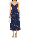 Astr Blythe Polka Dot Dress In Navy Polka Dot