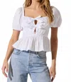 Astr Bow Front Peplum Top In White In White