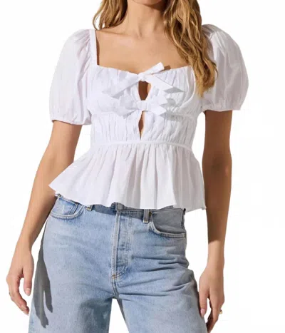 Astr Bow Front Peplum Top In White