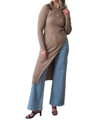 Astr Bray Slit Sweater In Taupe In Beige