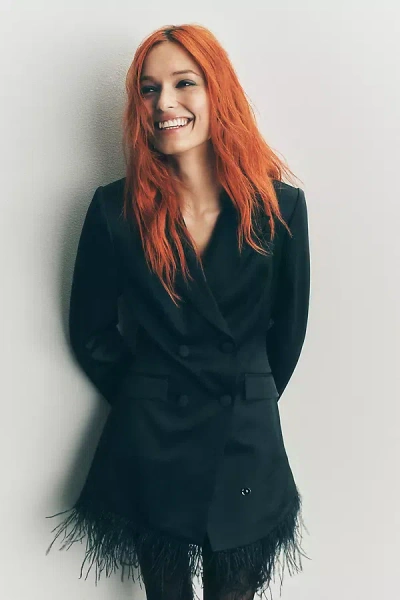 Astr Breonna Faux Feather Blazer Dress Jacket In Green