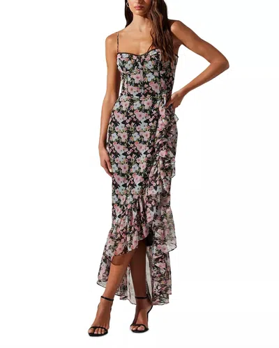 Astr Brisbane Floral High Low Dress In Black Red Floral In Multi
