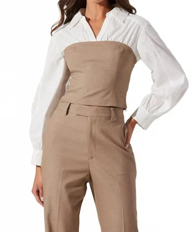 Astr Brooks Layered Corset Top In Taupe In White