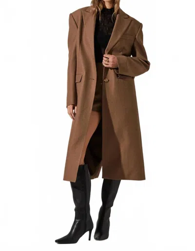 Astr Brylee Longline Single Breasted Coat In Walnut