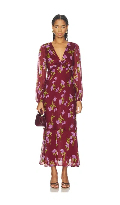 Astr Calantha V-neck Floral Maxi Dress In Wine Floral In Burgundy