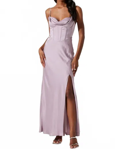 Astr Cannes Satin Bustier Maxi Dress In Silver Lilac In Purple