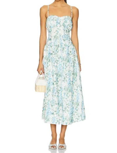 Astr Capria Midi Dress In Blue Green Floral In Multi