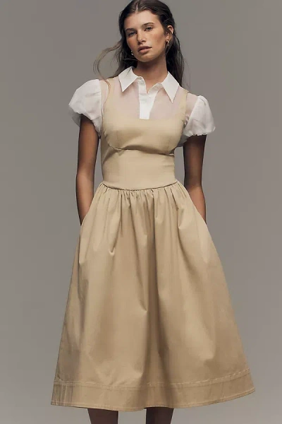 Astr Carrington Twofer Midi Dress In Neutral