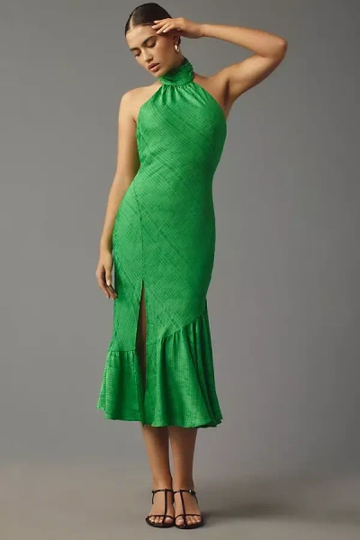 Astr Caspia Halter Side-slit Midi Dress In Green